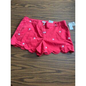 Crown & Ivy Shelby Scallop Coral Star zip and button front shorts size 16 NWT